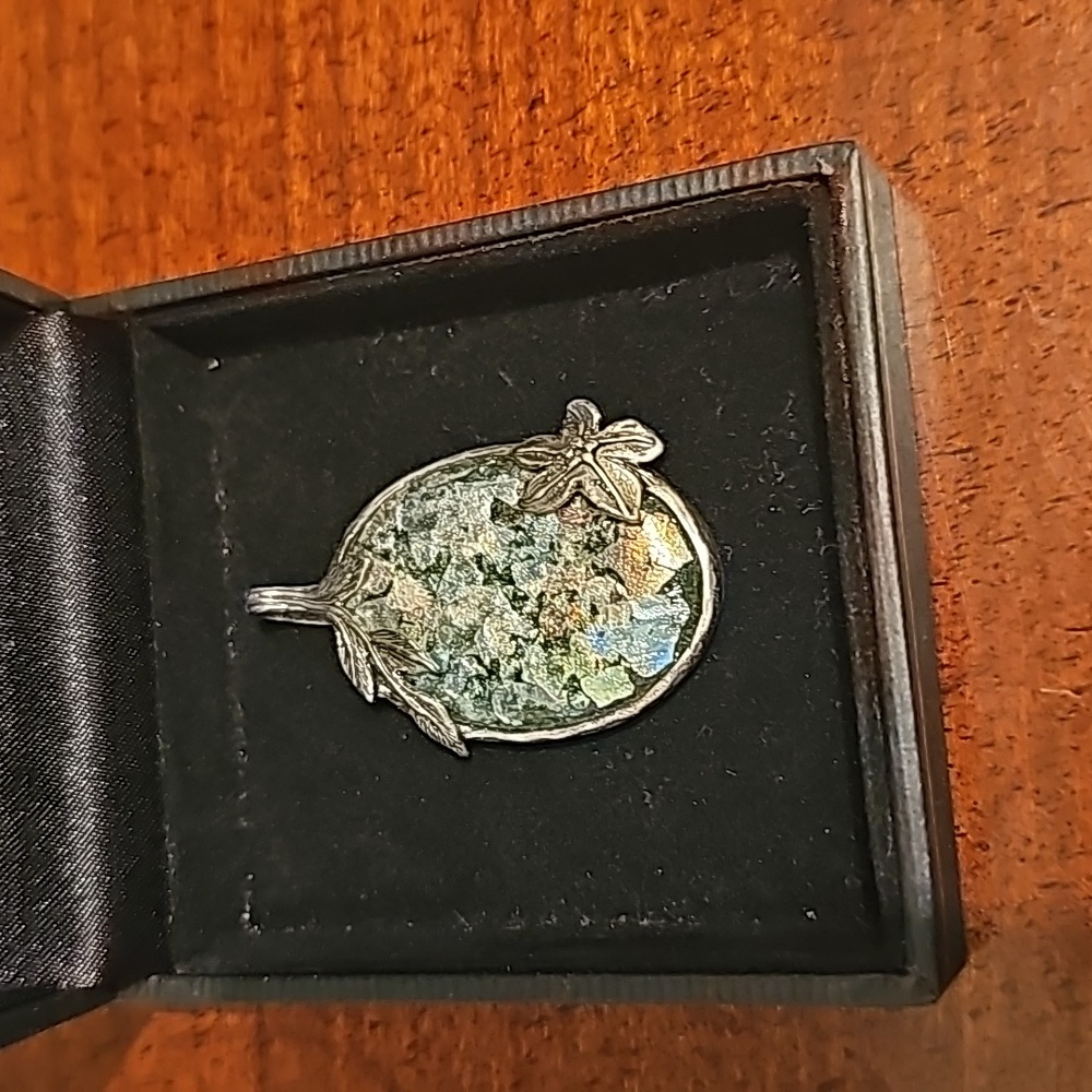 Roman glass pendant, sterling silver